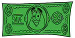 Clip Art Graphic of a Fire Cartoon Character on a Dollar Bill