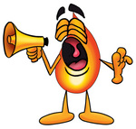 Clip Art Graphic of a Fire Cartoon Character Screaming Into a Megaphone