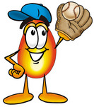 Clip Art Graphic of a Fire Cartoon Character Catching a Baseball With a Glove