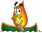 Clip Art Graphic of a Fire Cartoon Character Rowing a Boat