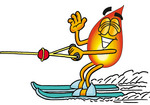 Clip Art Graphic of a Fire Cartoon Character Waving While Water Skiing