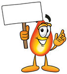 Clip Art Graphic of a Fire Cartoon Character Holding a Blank Sign