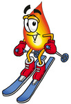 Clip Art Graphic of a Fire Cartoon Character Skiing Downhill