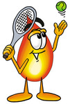 Clip Art Graphic of a Fire Cartoon Character Preparing to Hit a Tennis Ball