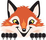 Clipart Picture of a Fox Mascot Cartoon Character Peeking Over a Surface