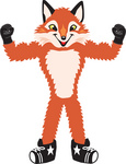 Clipart Picture of a Fox Mascot Cartoon Character Flexing His Arm Muscles