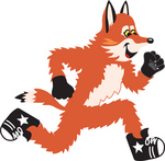 Clipart Picture of a Fox Mascot Cartoon Character Running