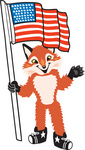 Clipart Picture of a Fox Mascot Cartoon Character Pledging Allegiance to an American Flag