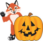 Clipart Picture of a Fox Mascot Cartoon Character With a Carved Halloween Pumpkin