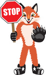 Clipart Picture of a Fox Mascot Cartoon Character Holding a Stop Sign