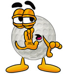 Clip Art Graphic of a Golf Ball Cartoon Character Whispering and Gossiping