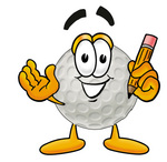 Clip Art Graphic of a Golf Ball Cartoon Character Holding a Pencil