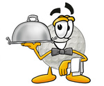 Clip Art Graphic of a Golf Ball Cartoon Character Dressed as a Waiter and Holding a Serving Platter