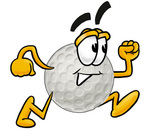 Clip Art Graphic of a Golf Ball Cartoon Character Running