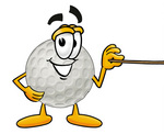 Clip Art Graphic of a Golf Ball Cartoon Character Holding a Pointer Stick