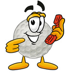 Clip Art Graphic of a Golf Ball Cartoon Character Holding a Telephone