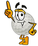 Clip Art Graphic of a Golf Ball Cartoon Character Pointing Upwards