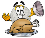 Clip Art Graphic of a Golf Ball Cartoon Character Serving a Thanksgiving Turkey on a Platter
