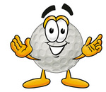 Clip Art Graphic of a Golf Ball Cartoon Character With Welcoming Open Arms