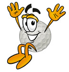 Clip Art Graphic of a Golf Ball Cartoon Character Jumping
