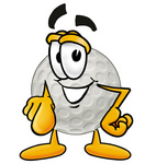 Clip Art Graphic of a Golf Ball Cartoon Character Pointing at the Viewer
