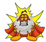 Clip Art Graphic of a Golf Ball Cartoon Character Dressed as a Super Hero