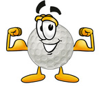 Clip Art Graphic of a Golf Ball Cartoon Character Flexing His Arm Muscles