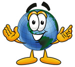 Clip Art Graphic of a World Globe Cartoon Character With Welcoming Open Arms