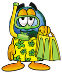 Clip Art Graphic of a World Globe Cartoon Character in Green and Yellow Snorkel Gear