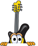 Clip Art Graphic of a Yellow Electric Guitar Cartoon Character Peeking Over a Surface