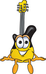 Clip Art Graphic of a Yellow Electric Guitar Cartoon Character Sitting