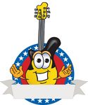 Clip Art Graphic of a Yellow Electric Guitar Cartoon Character Label With Stars