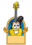 Clip Art Graphic of a Yellow Electric Guitar Cartoon Character Label