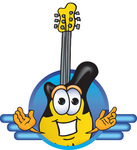Clip Art Graphic of a Yellow Electric Guitar Cartoon Character Logo