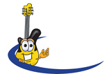 Clip Art Graphic of a Yellow Electric Guitar Cartoon Character Logo With a Blue Dash