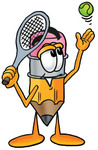 Clip Art Graphic of a Yellow Number 2 Pencil With an Eraser Cartoon Character Preparing to Hit a Tennis Ball