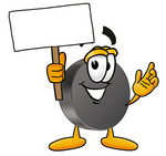 Clip Art Graphic of an Ice Hockey Puck Cartoon Character Holding a Blank Sign