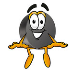 Clip Art Graphic of an Ice Hockey Puck Cartoon Character Sitting