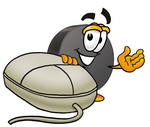 Clip Art Graphic of an Ice Hockey Puck Cartoon Character With a Computer Mouse