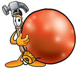 Clip Art Graphic of a Hammer Tool Cartoon Character With a Christmas Bauble