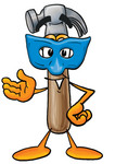 Clip Art Graphic of a Hammer Tool Cartoon Character Wearing a Blue Mask Over His Face