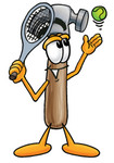 Clip Art Graphic of a Hammer Tool Cartoon Character Preparing to Hit a Tennis Ball