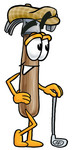 Clip Art Graphic of a Hammer Tool Cartoon Character Leaning on a Golf Club While Golfing