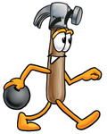 Clip Art Graphic of a Hammer Tool Cartoon Character Holding a Bowling Ball