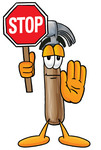 Clip Art Graphic of a Hammer Tool Cartoon Character Holding a Stop Sign