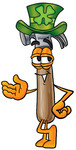 Clip Art Graphic of a Hammer Tool Cartoon Character Wearing a Saint Patricks Day Hat With a Clover on it