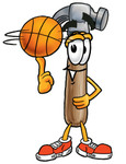 Clip Art Graphic of a Hammer Tool Cartoon Character Spinning a Basketball on His Finger