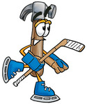 Clip Art Graphic of a Hammer Tool Cartoon Character Playing Ice Hockey