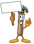 Clip Art Graphic of a Hammer Tool Cartoon Character Holding a Blank Sign