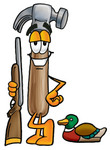 Clip Art Graphic of a Hammer Tool Cartoon Character Duck Hunting, Standing With a Rifle and Duck